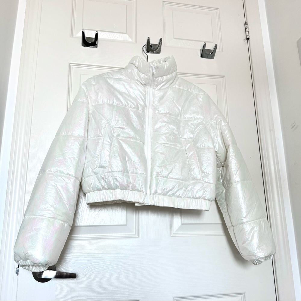 Honey Papermoon White Cropped Puffer Jacket